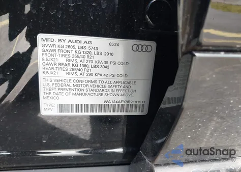 2024 Audi Sq5 Sportback Premium Plus Tfsi Quattro Tiptronic из США, поврежденный, VIN WA124AFY8R2101511